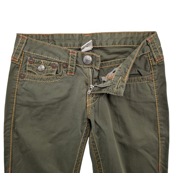 Vtg True Religion Joey Big T Jeans Womens Green Flare Low Rise Cotton Y2K Sz 27 - Picture 5 of 10